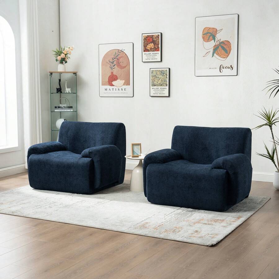 42" Wide Oversized Chenille Decorative Chair(1PC),Minimalist And Practical Deep Seat Single Sofa With Ergonomic Support – No Assembly Required Plush Reading Chair For Living Room, Bedroom & Dorm (Cloud-Like Cushion, Breathable Fabric, 350lbs Capacity) - 42吋-藏青色-雪尼爾裝飾椅子 - 查看 1