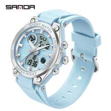 SANDA. SANDA 时尚夜光电子手表，男女通用 | 硅胶表带，50米防水，双显（指针/数字），秒表，世界时间，电池供电，合金表壳，不可充电纽扣电池，青春时尚设计 - 6067-739 - 查看 20