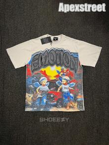 Mixed Emotion Tee,100% Cotton Printed T-Shirt,Stylish Design, Men's Graphic T-Shirt, Minimalist Design, Vintage Casual Style, Hip-Hop Style. Suitable For Outdoor Leisure Activities, Family Gatherings, And Dinners With Friends. - 杏色 - 查看 1