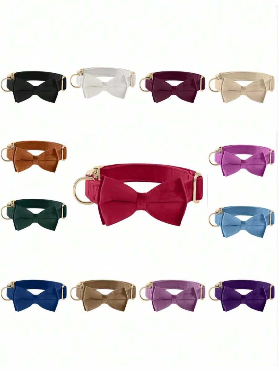 Adjustable Dog Collar With Bow Tie, Metal Buckle Velvet Small Dog Collar Gift, Durable & Cute Collar Suitable For Small, Medium And Large Dogs (Random Old/New Style) - Multicolor - View 1