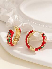 1对时尚铜质花朵图案耳环，适合女士和女孩佩戴 - 紅色 - 查看 4