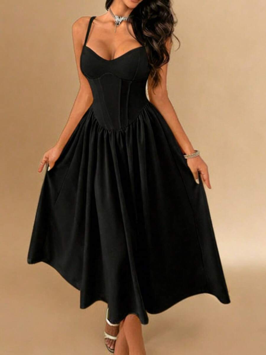 WOWDARK 夏季连衣裙 黑色 时尚女士简约系带吊带A字派对连衣裙，优雅连衣裙，适合狂欢节、约会、聚会、派对、旅行、度假、海滩和其他场合，如婚礼和春季。