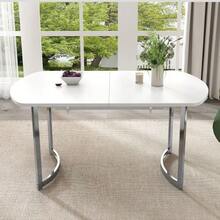 Extendable Dining Table 140/180 X 80 Cm, Extendable Length Up To 180 Cm, Silver Metal Legs, Modern Style, High-Strength Alloy Frame, Suitable For 4 To 6 People, White And Silver Table Legs - White - View 3