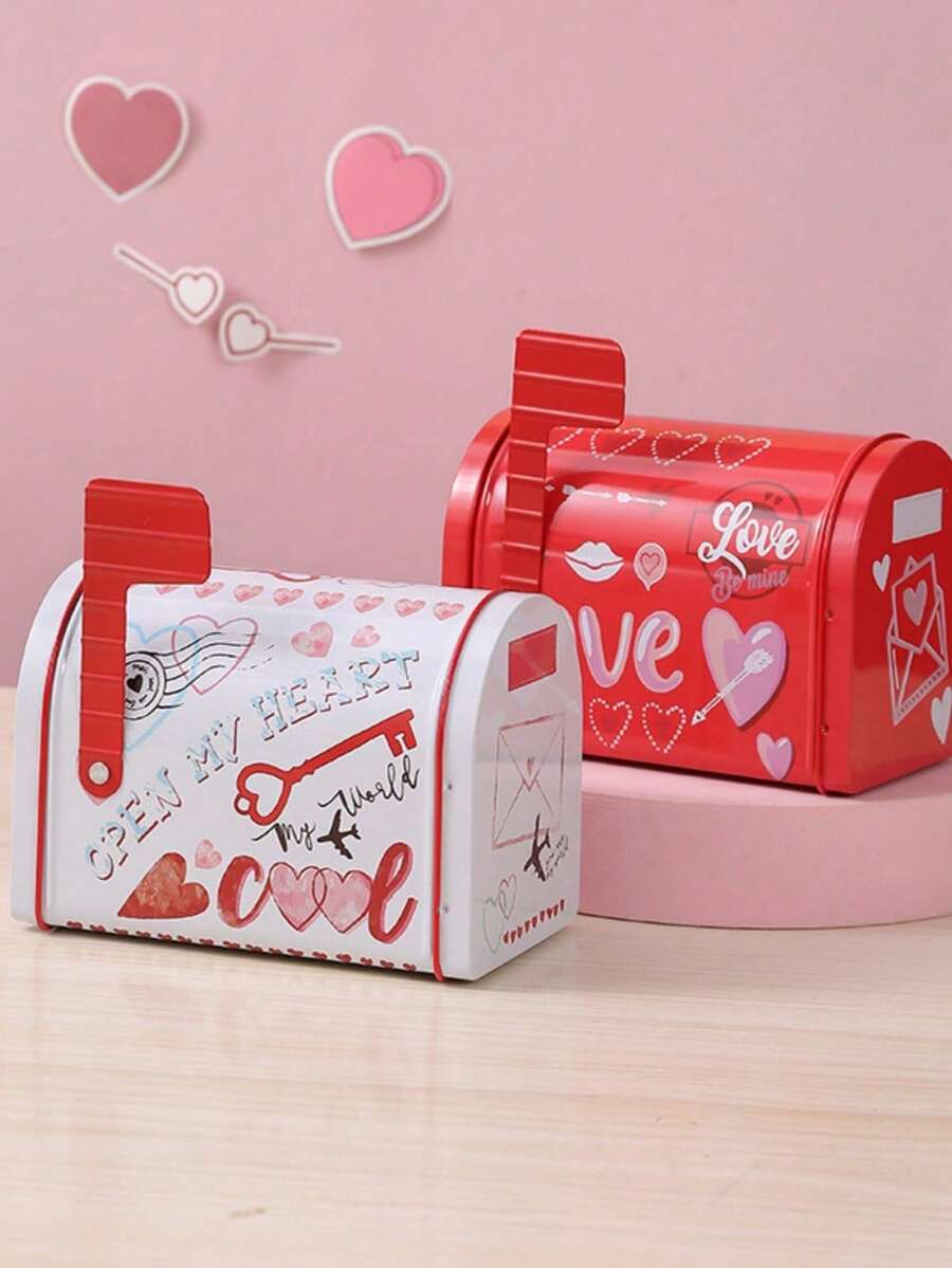 1 pieza Buzón de hierro decorativo, caja de almacenamiento de regalo de decoración del hogar, caja recuerdo, caja de regalo del Día de San Valentín para el intercambio en la escuela, decoración exquisita, regalo único para cumpleaños/vuelta al colegio - Multicolor - Ver 1