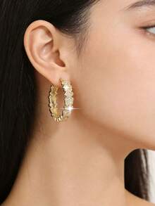 1 Pair Elegant Copper Geometric Round Hoop Earrings, Luxurious Sparkling Party & Date Night Gift For Women - Round - View 3