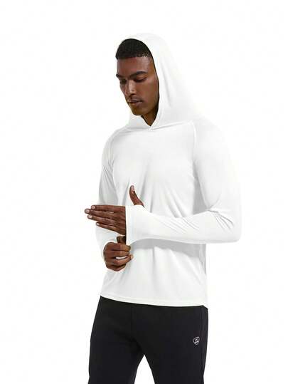 Men's UPF 50+ UV Protection Hooded Long Sleeve T-Shirt, Lightweight Hoodie For Hiking, Fishing, Outdoor Sports, Running