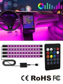 GLANBERT RGB Car Interior Decoration Light Strip, Music Synchronized Foot Lamp, Dual-Line Design Interior Lighting Kit, 12V LED Light Strip Suitable For Car, Truck, SUV, With Car Charger (1 Set) - 1 to 4 - View 12