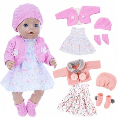 16 Inch Cross-Border Hot Selling American Doll Universal Cardigan & Floral Dress Set Outfit, Cute Styling (Doll Not Included)