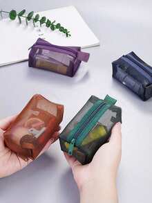 1个小型手提包，方形网状零钱包，迷你钥匙包，耳机包，化妆包，数码包，透明收纳袋，便携式化妆包，拉链收纳袋，零钱、钥匙和卡片收纳袋，适合存放口红、化妆刷、护肤品、小物件，居家、度假、节日（万圣节、圣诞节）等场合，多功能用途 - 彩色 - 查看 1