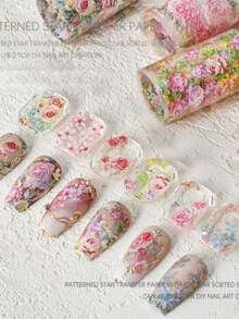 6片/包 花朵美甲贴纸，美甲转印贴纸，春季花卉美甲用品，美甲贴纸，亚克力美甲装饰DIY - 彩色 - 查看 3