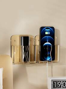 1个透明黄色ABS自粘手机充电支架，卧室壁挂式免钻孔收纳架 - 透明黃色 - 查看 5