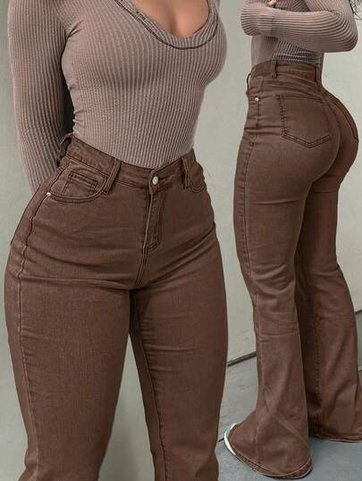 GILIPUR Y2K风格女士喇叭牛仔裤，修身弹力棕色牛仔裤，街头时尚，优雅休闲，百搭下装