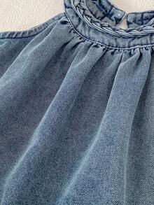 夏季新款女童套装，女婴牛仔编织吊带上衣+裤子，时尚休闲牛仔两件套 - 藍色 - 查看 7