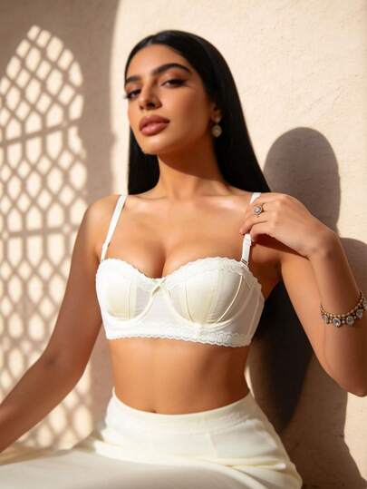 Temptuelle Women's Lingerie Thin AB Cup Push Up Bra, Anti-Sagging & Lifting, Sexy Lace Bra With Smooth Surface For Small Breasts