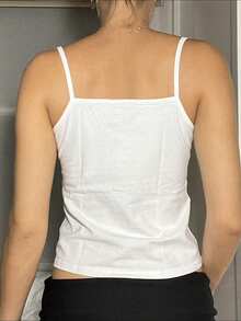 Áo hai dây kiểu Y2K màu trơn dành cho nữ, thích hợp đi học, dạo phố, đi làm và đi chơi, mùa hè. - trắng - Xem 9