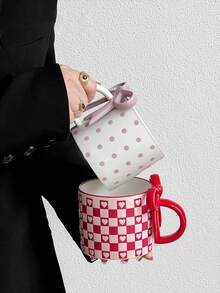1pc 450ml Cute Bow Ceramic Mug, Unique Design High-Quality Girly Coffee Cup For Home Use - Multicolor - View 5