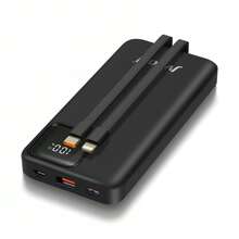 10000mAh Fast Charging Power Bank With Built-In Cables, 22.5W PD & QC Portable Charger, LED Digital Display, Multi-Device Compatible Travel Battery Pack - Black - View 5