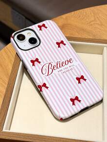 1 pieza Funda de teléfono con película brillante de 2 en 1 con patrón de lema inspirador, lazo y rayas femeninas y refrescantes, compatible con Samsung/ 11/12/13/14/15/16/17 Pro Max - Multicolor - Ver 4