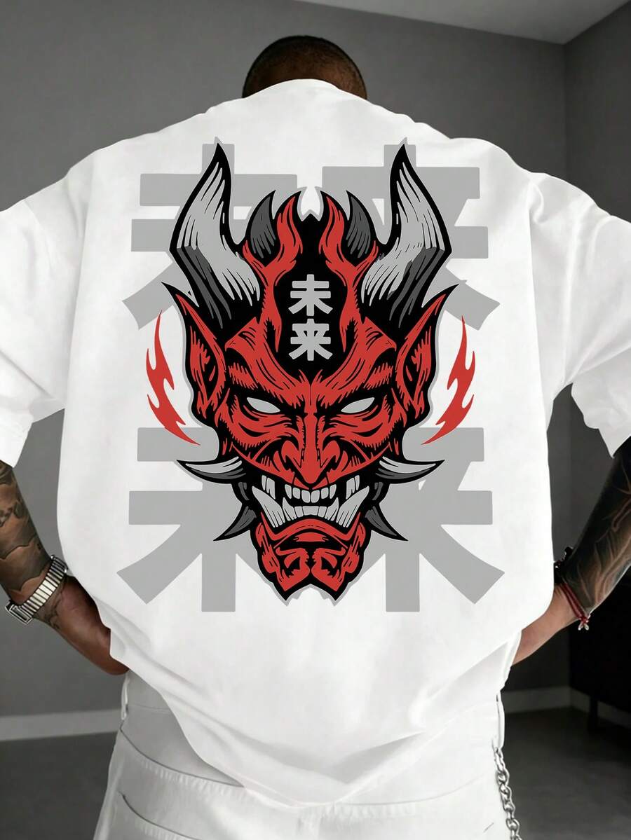 Áo thun nam tay ngắn cổ tròn in hình mặt ma, kiểu dáng thời trang thường ngày, thích hợp cho mùa hè. - trắng - Xem 1