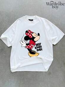 1PC Disney Printed T-Shirt,Mickey And Minnie Couple Outfits T-Shirt,Unisex,High-Quality Pure Cotton T-Shirt,Suitable For All Seasons, Comfortable And Breathable| Exquisite Design | The Best Choice For Giving Gifts - 女款白色2 - 查看 2