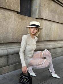 1 Pair, Sexy Women's Stockings, Women's Stockings, Black Tie Bow Fishing Net Stockings, Jacquard Mesh Stockings, Japanese Hollow Pantyhose, Millennium Style Mesh Stockings, Lace Pantyhose, White Hollow Stockings, Tie Stockings, Bow Tie Stockings, Spicy Style Stockings, Punk Style Stockings, Sexy Stockings, Sweet And Cool Style, Gothic Style, OL Outfit, COS Essential Artifact, Knee High Stockings, Long Stockings, Stockings, Black Stockings, Erotic Stockings, Very Suitable For Wearing In Summer - Multicolor - View 3