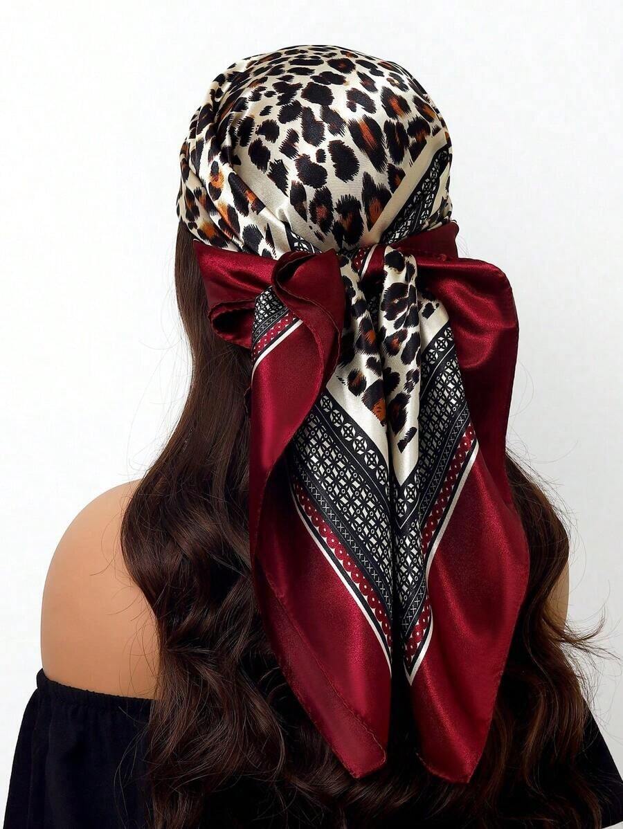 1pc 90cm Women Luxury Scarf, Fashionable Printed Square Scarf, Versatile Casual Polyester Scarf For All Seasons For Dress - Lake Blue - View 1