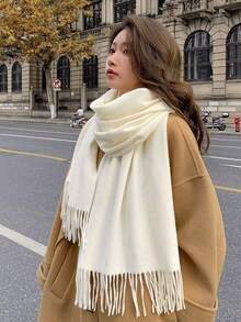 Plain Thick Winter Pashmina Scarf 250g With Fringe, Unisex, Soft And Warm - Leitoso - View 8