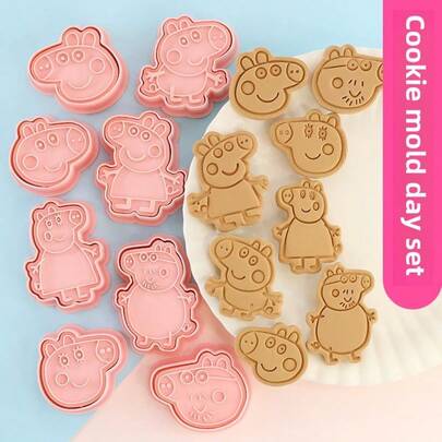 Peppa Pig 8pcs Mini Cookie Cutter Set - 3D Cartoon Embossed Cookie Molds With Box! Ideal For DIY Baking, Essential Baking Supplies And Cute Gifts. Adorable Character Design, Perfect For Fans And Home Baking Enthusiasts!