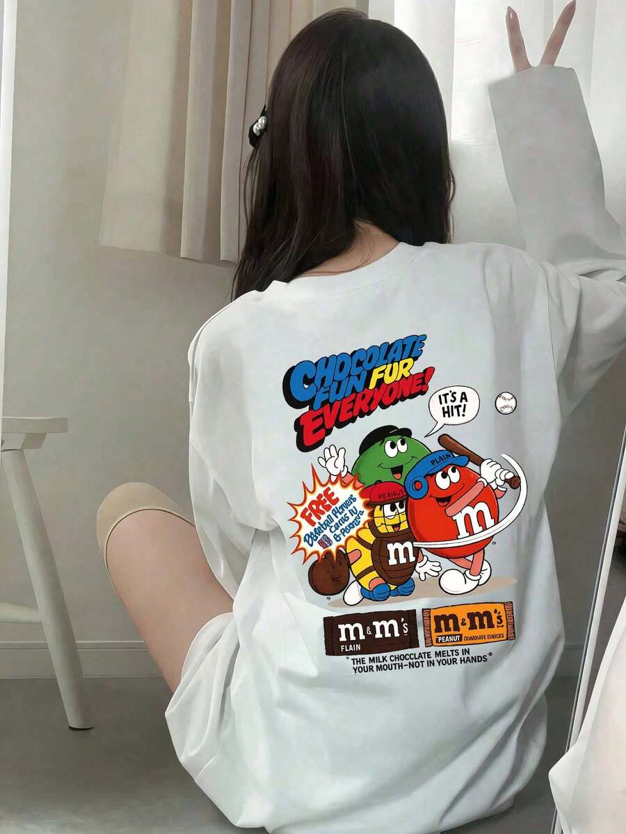 Domestic Shipping. New For Fall. Black Long-Sleeved T-Shirt For Women. Printed, Loose-Fitting, Korean-Style Top. Fall Clothing. Y2K Top. Korean Casual. Oversized. - 白色 - 查看 1