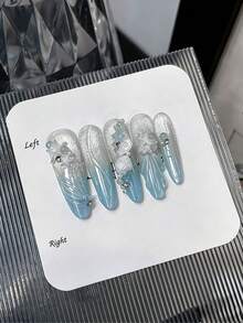 50件海洋系列美甲装饰套装，50件白色/蓝色/极光海洋主题3D海星美甲水钻美甲用品，贝壳海星海豚鱼尾美甲宝石，女士DIY美甲用品 - 彩色 - 查看 4