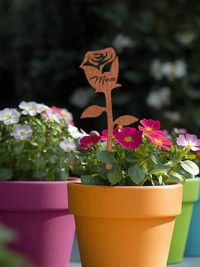 1pc/2pcs Vintage Metal Mom/Dad Garden Carved Iron Rose Yard Decor, Farmhouse Style Planter Lawn Marker (Suitable For Mother's Day/Father's Day), Country Iron Plaque