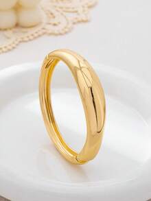 3pcs/Set Minimalist Gold-Tone Asymmetrical Water Drop Thick Textured Bangle Bracelet Set, Suitable For Women, Chunky Smooth Matte Heavy Metal & Zinc Alloy Material - Yellow Gold - View 7