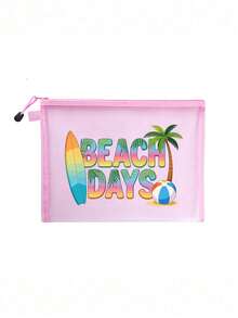 Bolsa de maquillaje de malla de moda, bolsa de malla con estampado de "DÍAS DE PLAYA", bolsa de playa de malla, bolsa de cosméticos de malla, bolsa de playa plegable de gran capacidad impermeable y a prueba de arena, bolsa de regalo personalizada, bolsa de maquillaje, bolsa de almacenamiento de viaje, adecuada para bodas, vacaciones y uso diario, es un regalo de cumpleaños personalizado para mujeres, madres, maestras, amigas, damas de honor, regreso a la escuela, regalo de Pascua - Multicolor - Ver 16