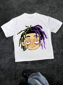 2025LC Colorful Dreadlock Cartoon Character Print Men's 180g Cotton-Shirt, A Single Piece Of Streetwear, Comfortable, Breathable, And Eye-Catching, Suitable Street Culture Enthusiasts And Men Who Seek Individuality Daily Outings And Casual Gatherings. , Casual Wear, Urban Fashion,-Shirts, Durable Shirts, Soft Material, Short-Sleeve-Shirts, Printed Tops, Men's Casual Wear Daily Wear Men Shirts,Tees,Mens Clothes,-Shirt, Retro-Shirt, Male And Female Neutral Short Sleeves,Clothes Plus Size,Sweatshirt,Clothes Women,Tops,New Year's Clothing,Womens Tops,Spring,Summer Tops Women,Spring Clothes,Vacation Outfits ,Summer Outfits, Tees Women - 白色 - 查看 9