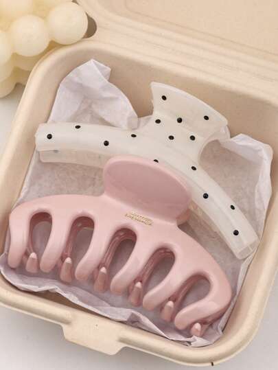 2pcs/1pc Women 4.33in/11cm Straight Claw Polka Dot Lightweight Plastic Hair Clips, Fashion Versatile High-End Elegant Simple Solid Color Hair Claws, Suitable For Daily Casual, Party, Commute, Beach, Bun, Ponytail, Washing Face, Makeup, Outfit Accessory (Single-Sided Label) Elegant Claw Clip