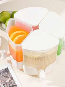 1pc 4-Compartment Rotating Cold Water Dispenser With Faucet, Refrigerator Partition Chilled Water Pitcher, Home/Office/Party Juice/Beverage Dispenser - White - View 2