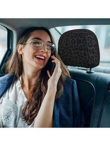 2pcs Car Headrest Covers, Black Leopard & Yellow Leopard Print, Fit For SUV & Sedan, Decorative Headrest Protector, Dust-Proof & Breathable - Multicolor - View 4