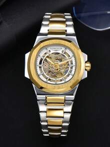 LONGLUX 1pc Hollow Automatic Mechanical Men's Watch, Stainless Steel Strap, Business Watch - Multicolor - View 6