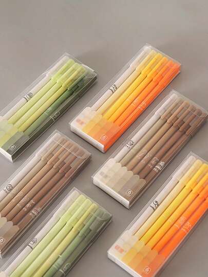 Press The Black Ballpoint Pen. 6 Pens In A Pack. Marmorini Gradient Color, Gel Black Ink Pen Set. Black Quick-Drying Signature Pen. Stretchable Cute Creative Student Pen. School Office Supplies Gift. Novel Stationery.