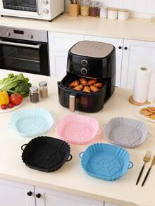 1个8英寸可重复使用硅胶空气炸锅垫，烤箱烘焙垫，厨房工具，烘焙配件，家用烹饪，易清洁不粘 - 粉色 - 查看 5