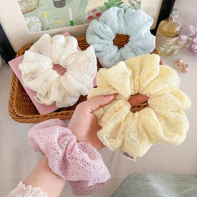 1个镂空针织发圈，蕾丝花朵发饰马尾辫发带，优雅配饰（适合所有季节，休闲、学习、日常佩戴）