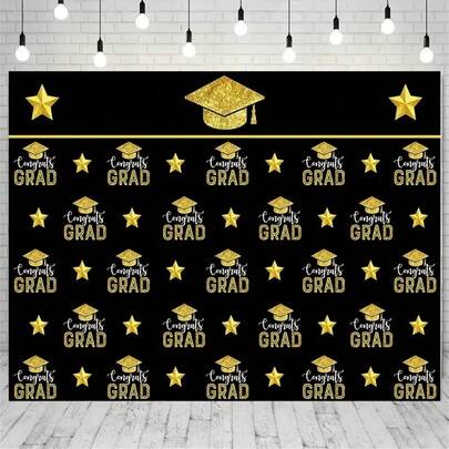 2D Plane, 1 Piece Of Graduation Theme Background Cloth, Containing Various Decorative Elements Of The Degree Cap-Suitable For Props, Party Decorations, 2D Plane Background Banners, Birthday Parties, Outdoor Celebrations And Festivals, Without Electricity, 2D Plane Design.