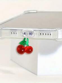 1 pieza Tapón antipolvo de silicona con colgante de cereza roja, compatible con interfaz de /Tipo-C, previene que el polvo entre en el puerto del teléfono - cereza - Ver 4