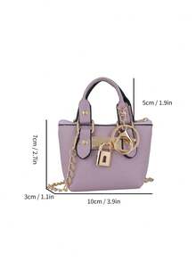 女士时尚迷你手提包，新款时尚轻便迷你托特包，金属链条单肩斜挎包 - 紫丁香色 - 查看 5