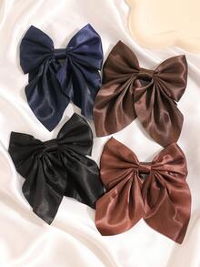 4 chiếc kẹp tóc nơ ruy băng màu trơn bằng satin, phong cách bohemian giản dị, thích hợp cho tiệc tùng, đường phố, thanh lịch, chất liệu polyester, phù hợp cho mọi mùa, phụ kiện tóc. - Bộ 4 món: đen + xanh navy + nâu cà phê + nâu nhạt - Xem 5