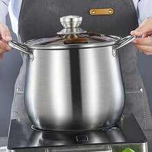 Large Stainless Steel Soup Pot With Glass Lid - Thicker And Taller, Multi-Functional For Stewing And Soup, Compatible With Gas Stove And Induction Cooktop, Suitable For Home And Restaurant Use - View 5