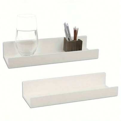 1件装 - 10.6英寸悬浮式塑料壁挂架套装，带粘胶条和防滑边，小型照片展示架，适用于卧室、浴室、客厅和厨房 - 提供白色或黑色可选