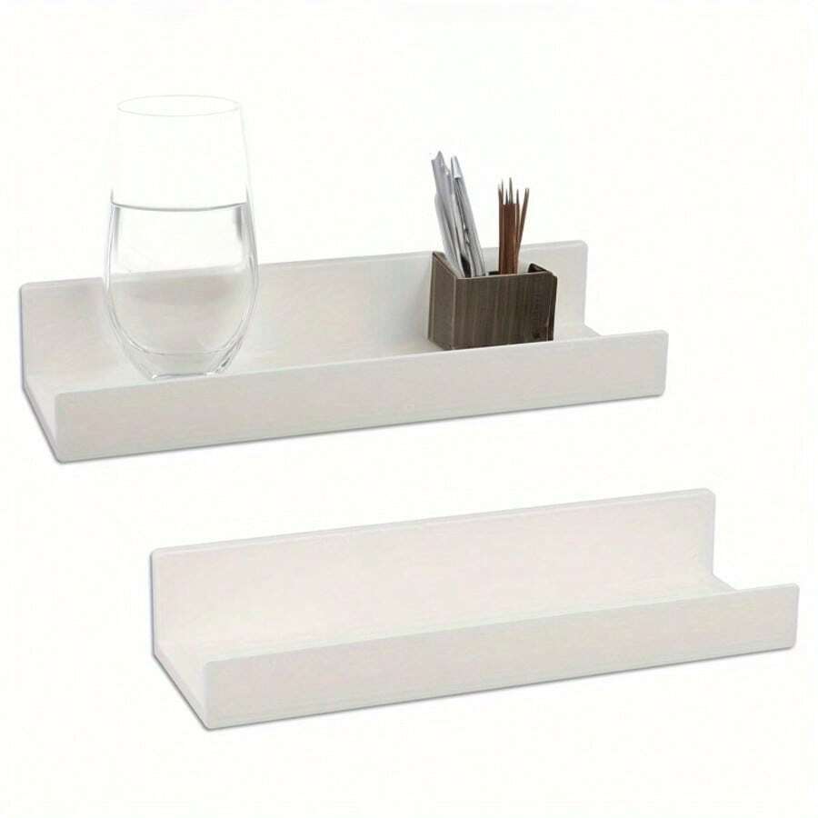 1件装 - 10.6英寸悬浮式塑料壁挂架套装，带粘胶条和防滑边，小型照片展示架，适用于卧室、浴室、客厅和厨房 - 提供白色或黑色可选 - 白色 - 查看 1