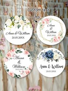 UNICCUT Etiquetas adhesivas personalizadas con diseño floral de eucalipto en forma redonda, personalizadas para cajas de regalo de boda, fiesta de novia, bautizo - Negro - Ver 3