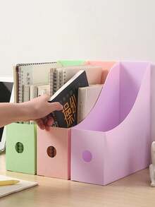 3pcs/1pc,Desktop File Rack Students Use Data Rack Office Supplies To Organize Plastic Bookshelves File File Storage Box, School Season - A - View 3